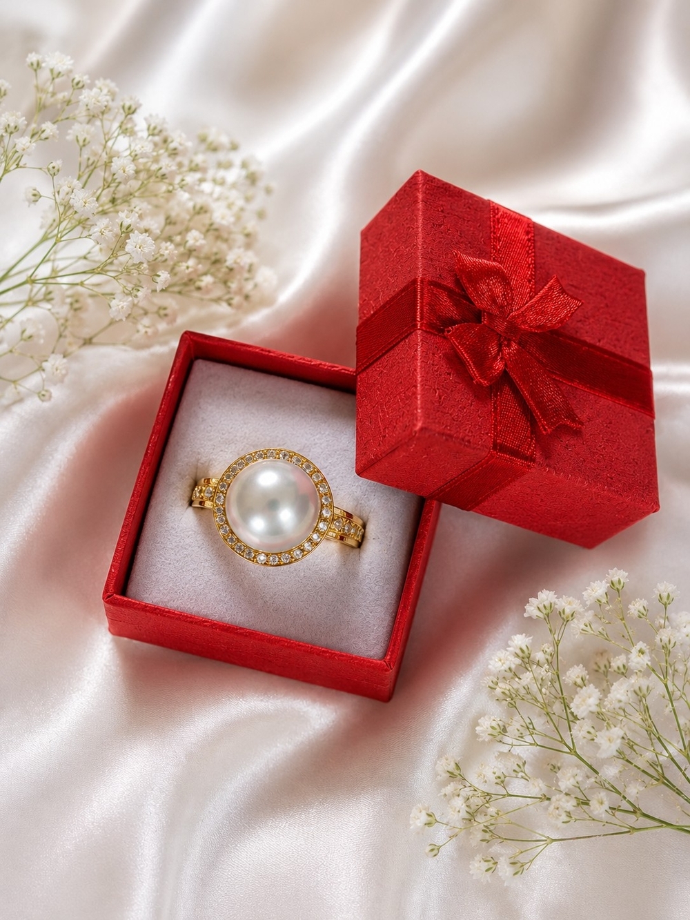 Gold Pearl Halo Ring - Elegant Women's Jewelry